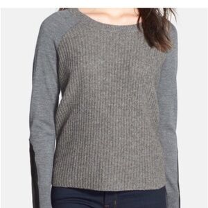 Eileen Fisher yak and merino texture pullover sweater with leather - Size petite